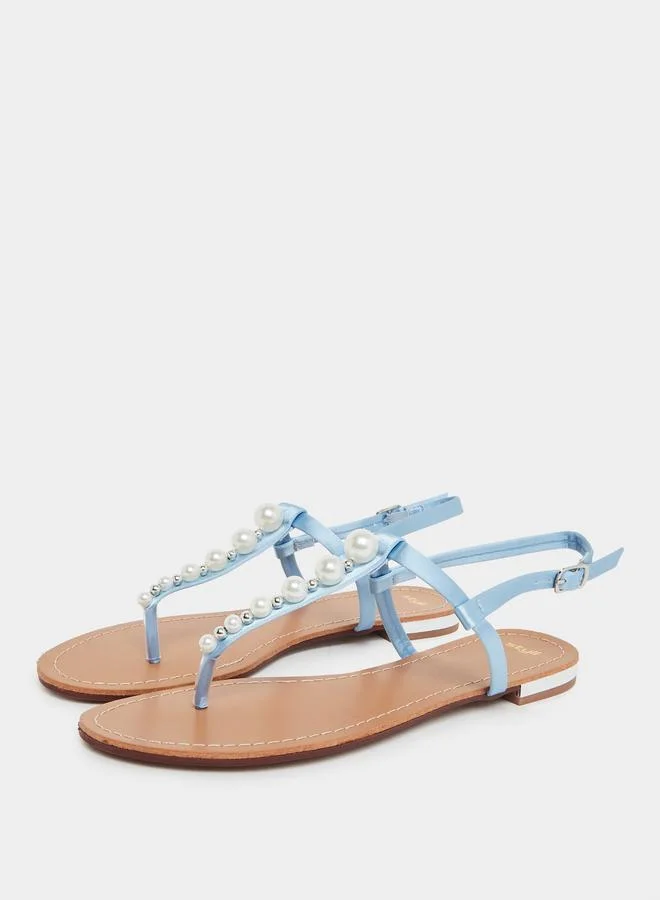 Styli Pearl Embellished Flat Sandals